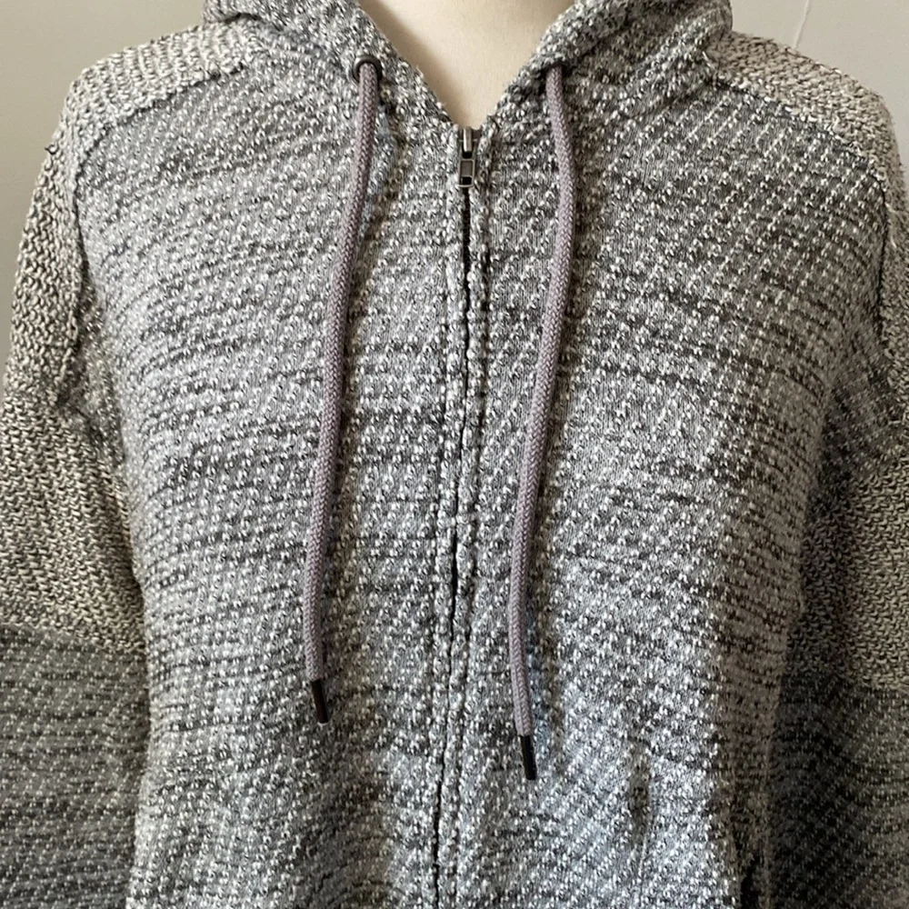 Free People Hoodie Sweater Zip Front Raw Seams Oversized Pleats Hood - Picture 5 of 9